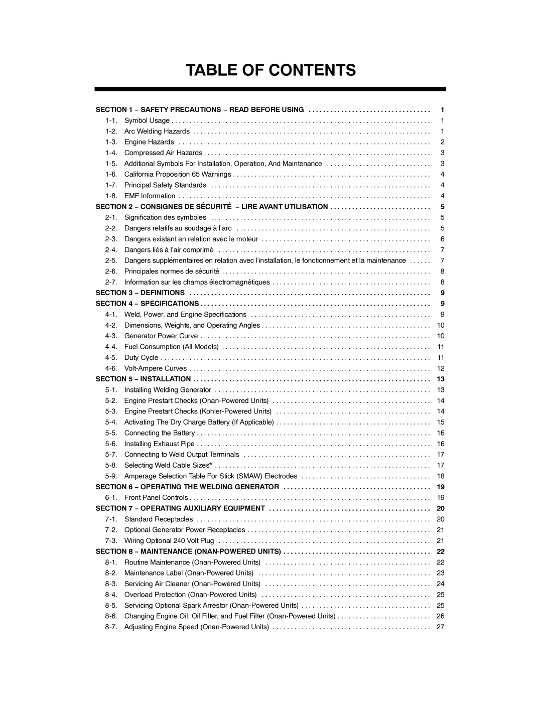 Hobart Welding Products OM-945 194 047U manual Table of Contents 