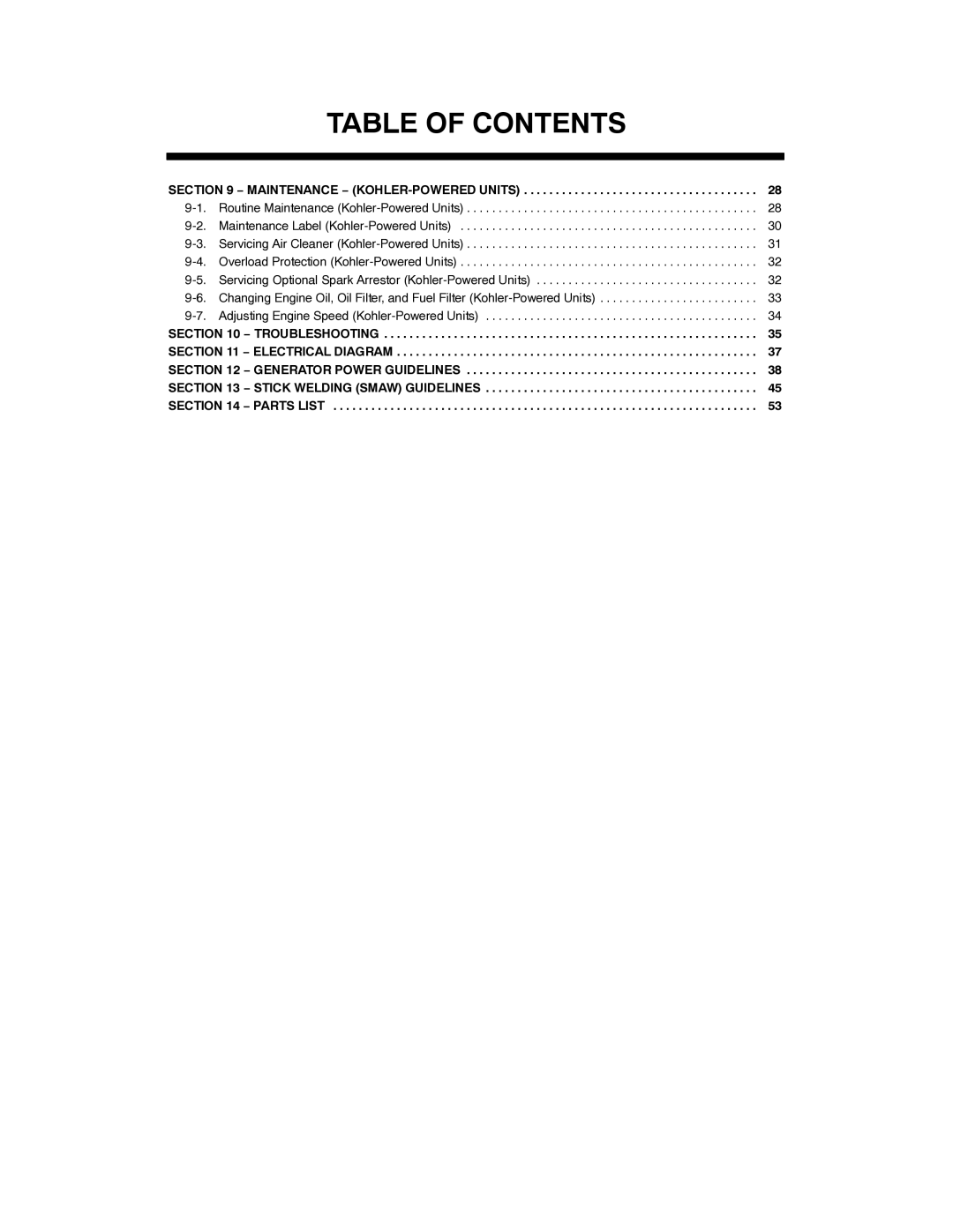 Hobart Welding Products OM-945 194 047U manual Table of Contents 