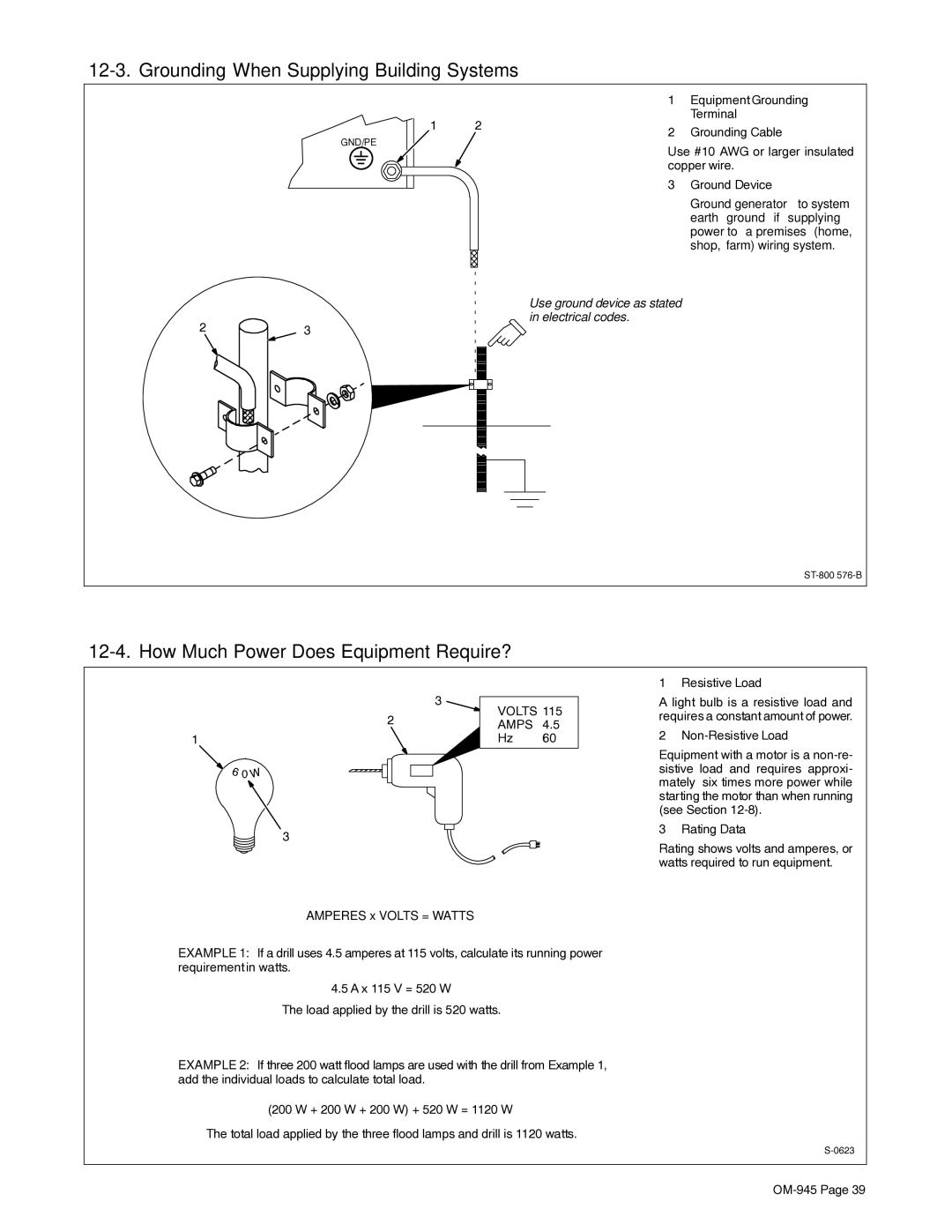 Hobart Welding Products OM-945 194 047U Grounding When Supplying Building Systems, How Much Power Does Equipment Require? 