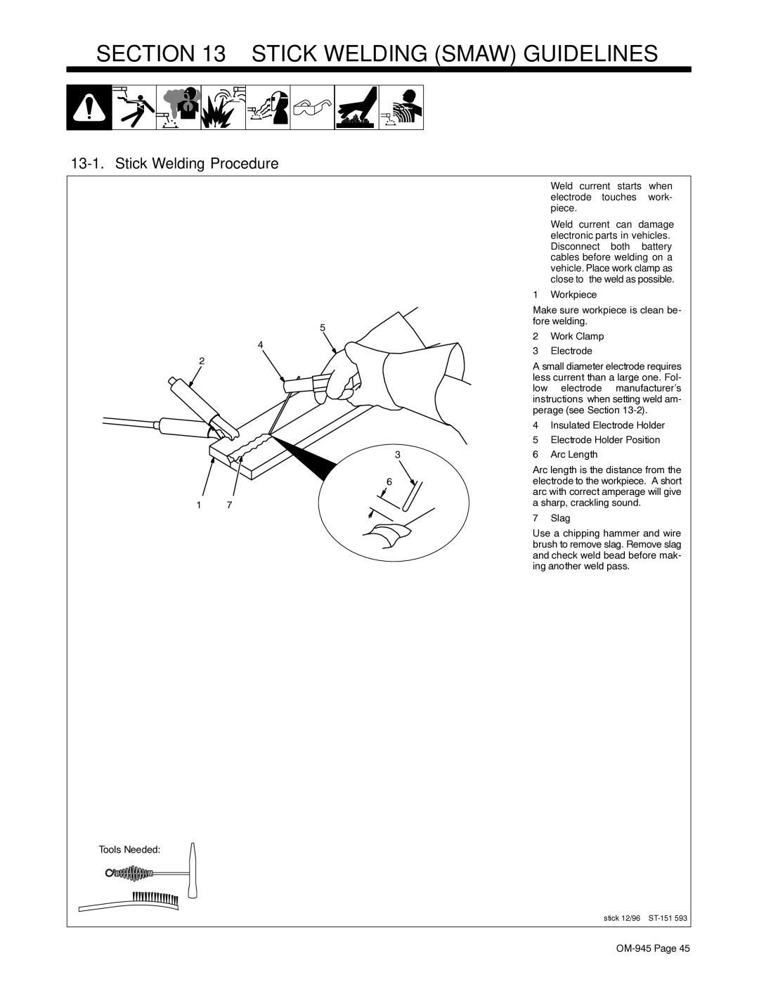 Hobart Welding Products OM-945 194 047U manual Stick Welding Smaw Guidelines, Stick Welding Procedure 