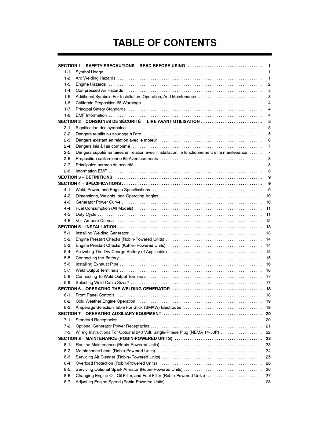 Hobart Welding Products OM-945 manual Table of Contents 