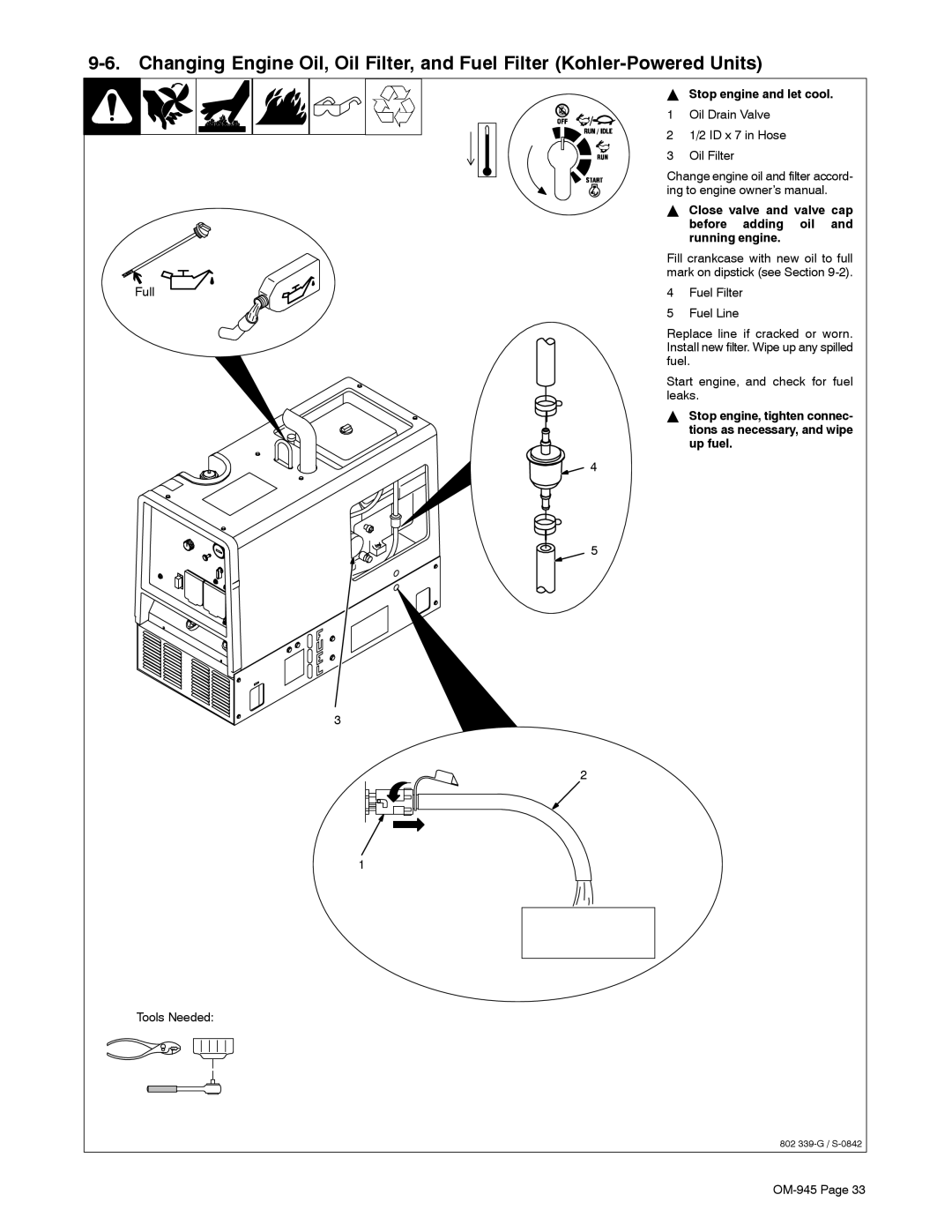 Hobart Welding Products OM-945 manual 802 339-G / S-0842 