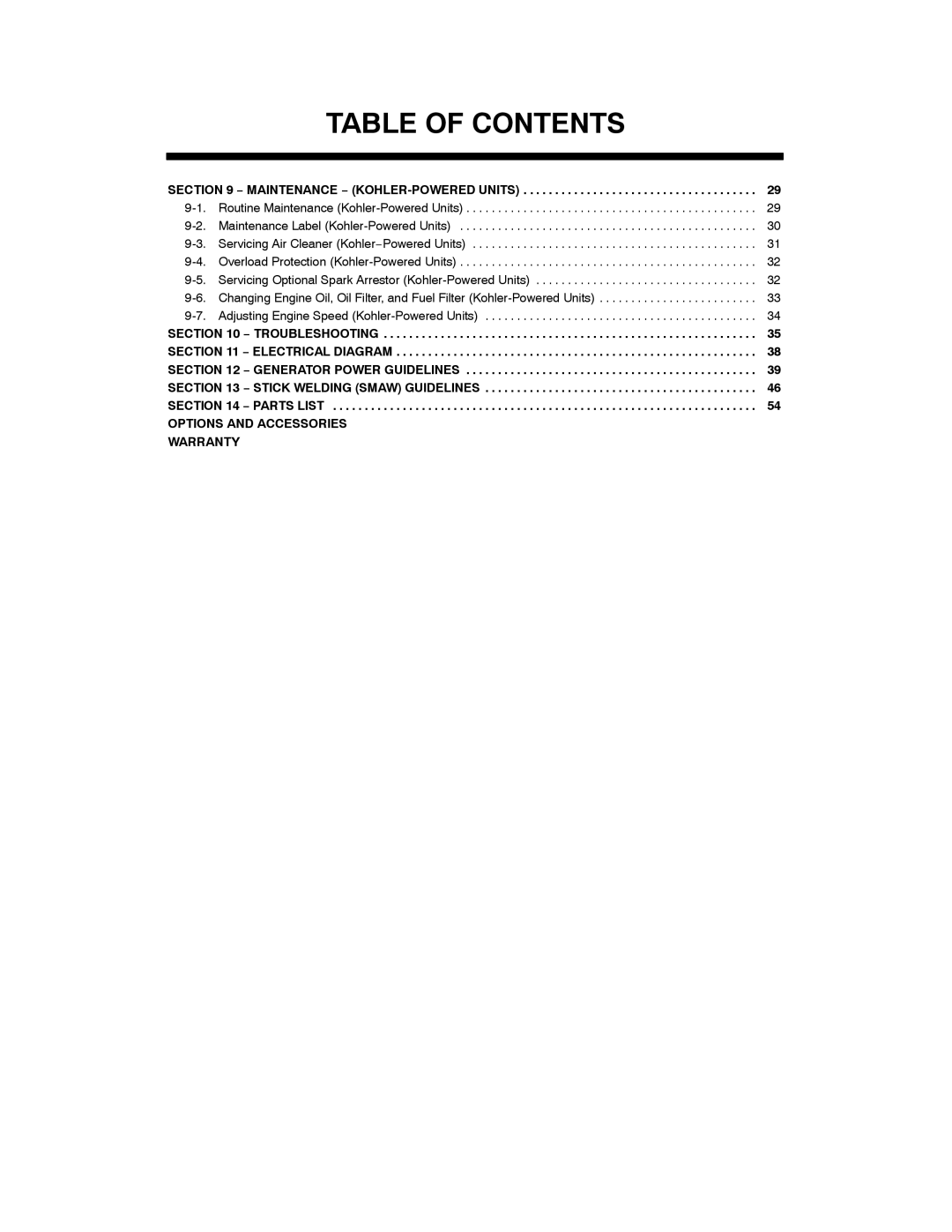 Hobart Welding Products OM-945 manual Options and Accessories Warranty 