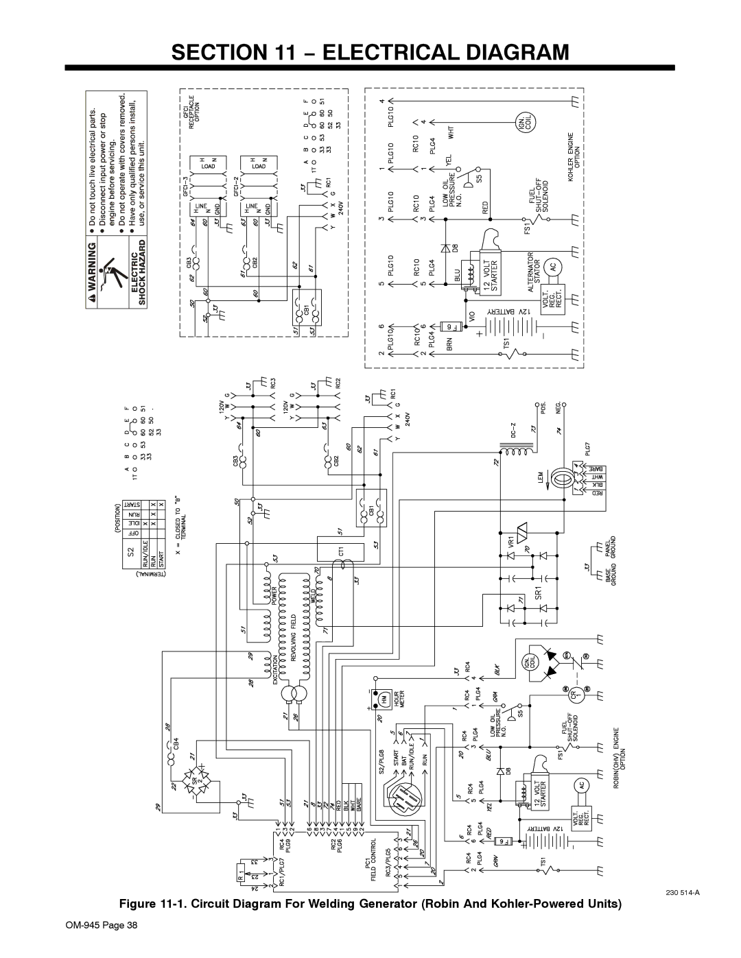 Hobart Welding Products OM-945 manual Electrical Diagram 