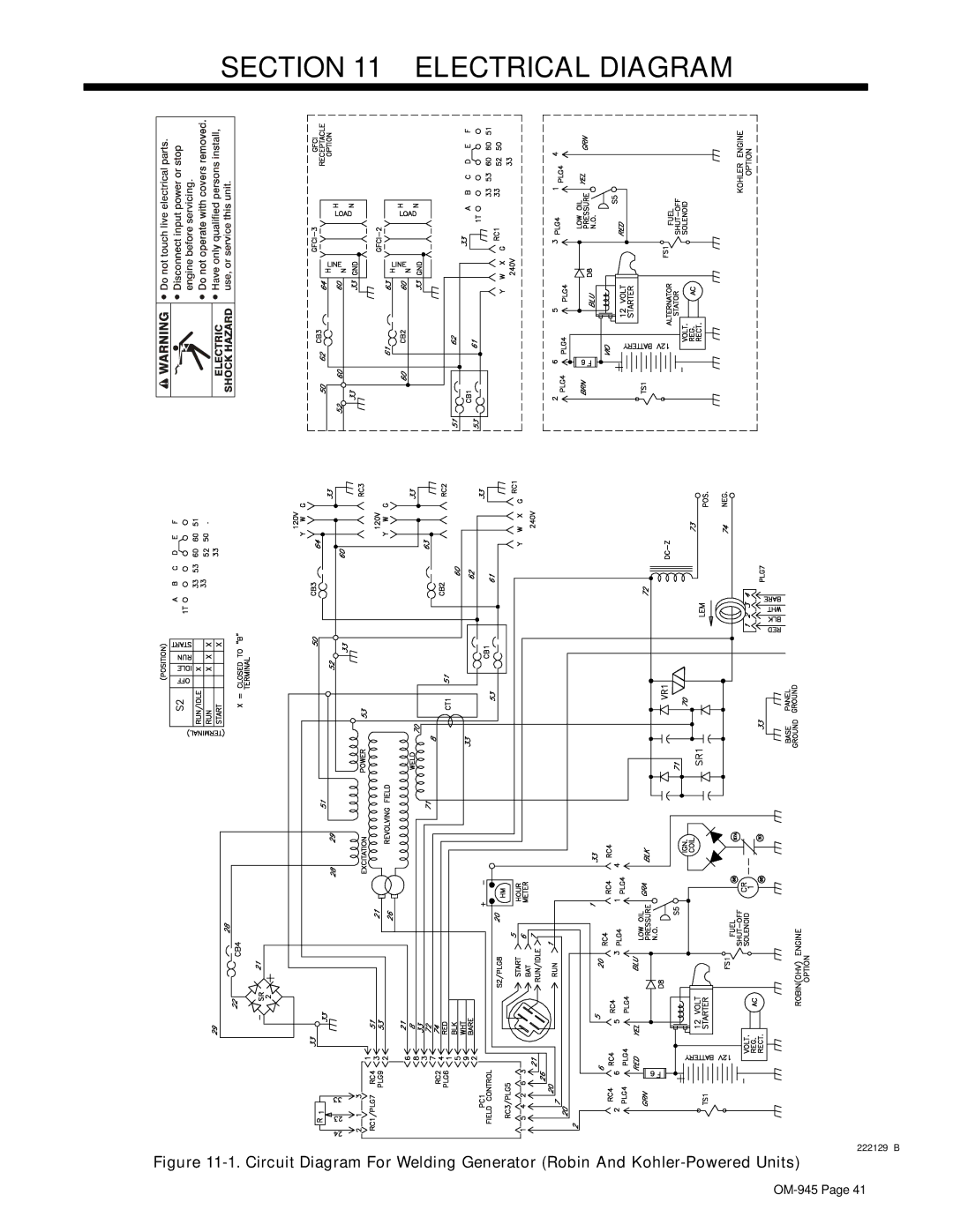 Hobart Welding Products OM-945 manual Electrical Diagram 