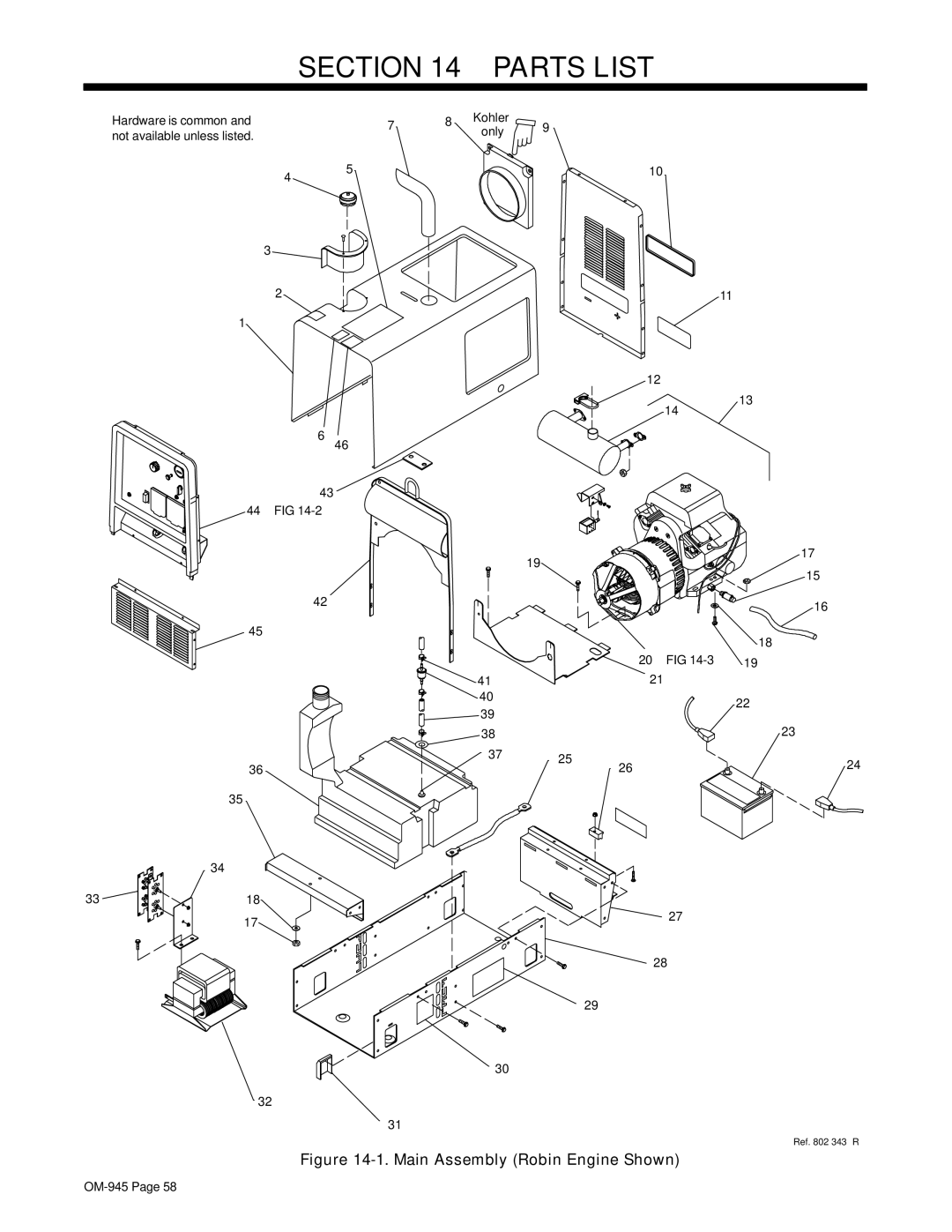 Hobart Welding Products OM-945 manual Parts List, 44 − FIG, 20 − FIG, 37 25 