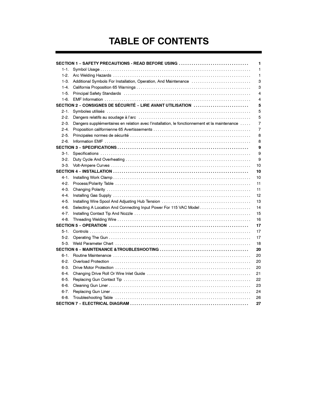 Hobart Welding Products OM-947 212 149D manual Table of Contents 