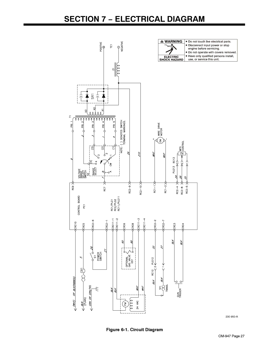 Hobart Welding Products OM-947 212 149D manual Electrical Diagram, Circuit Diagram 