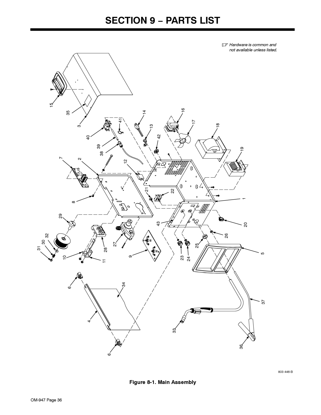 Hobart Welding Products OM-947 212 149D manual Parts List, Main Assembly 