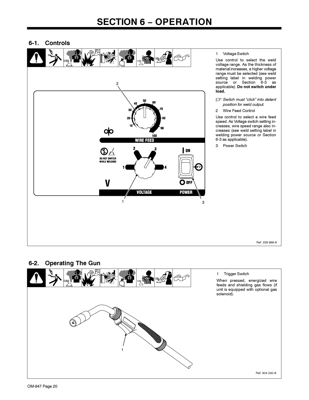 Hobart Welding Products OM-947 manual Operation, Controls, Operating The Gun, Load 