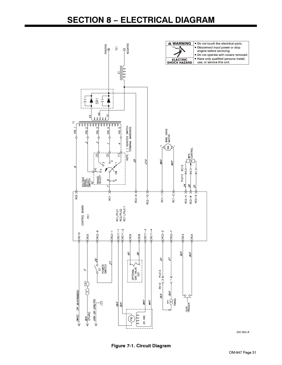 Hobart Welding Products OM-947 manual Electrical Diagram, Circuit Diagram 