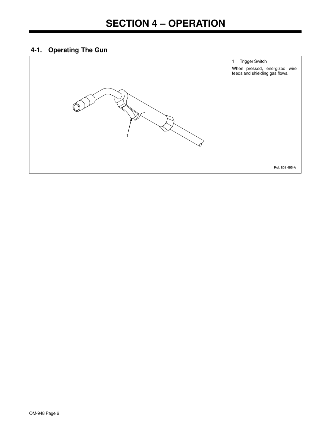 Hobart Welding Products OM-948 manual Operation, Operating The Gun 