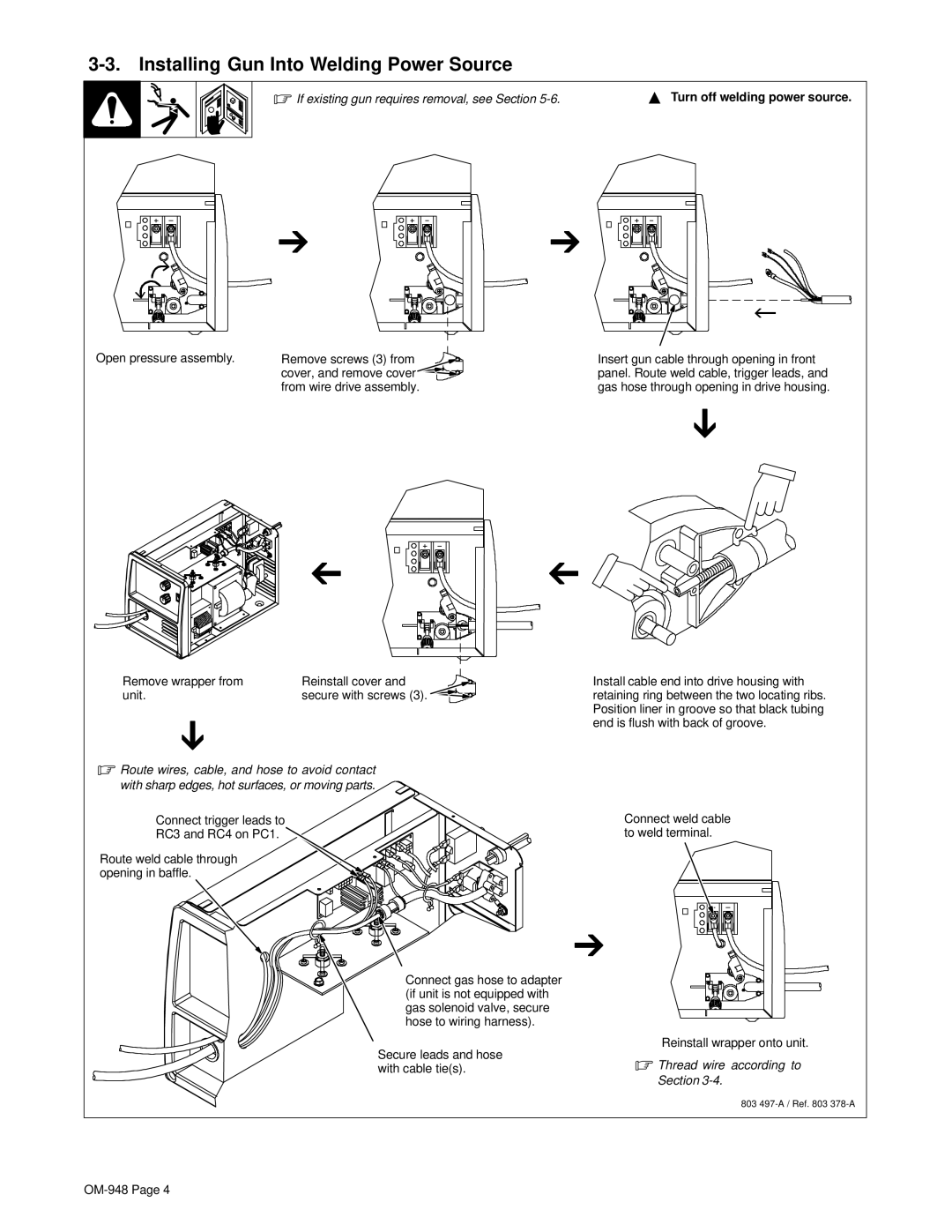 Hobart Welding Products OM-948 Installing Gun Into Welding Power Source, If existing gun requires removal, see Section 