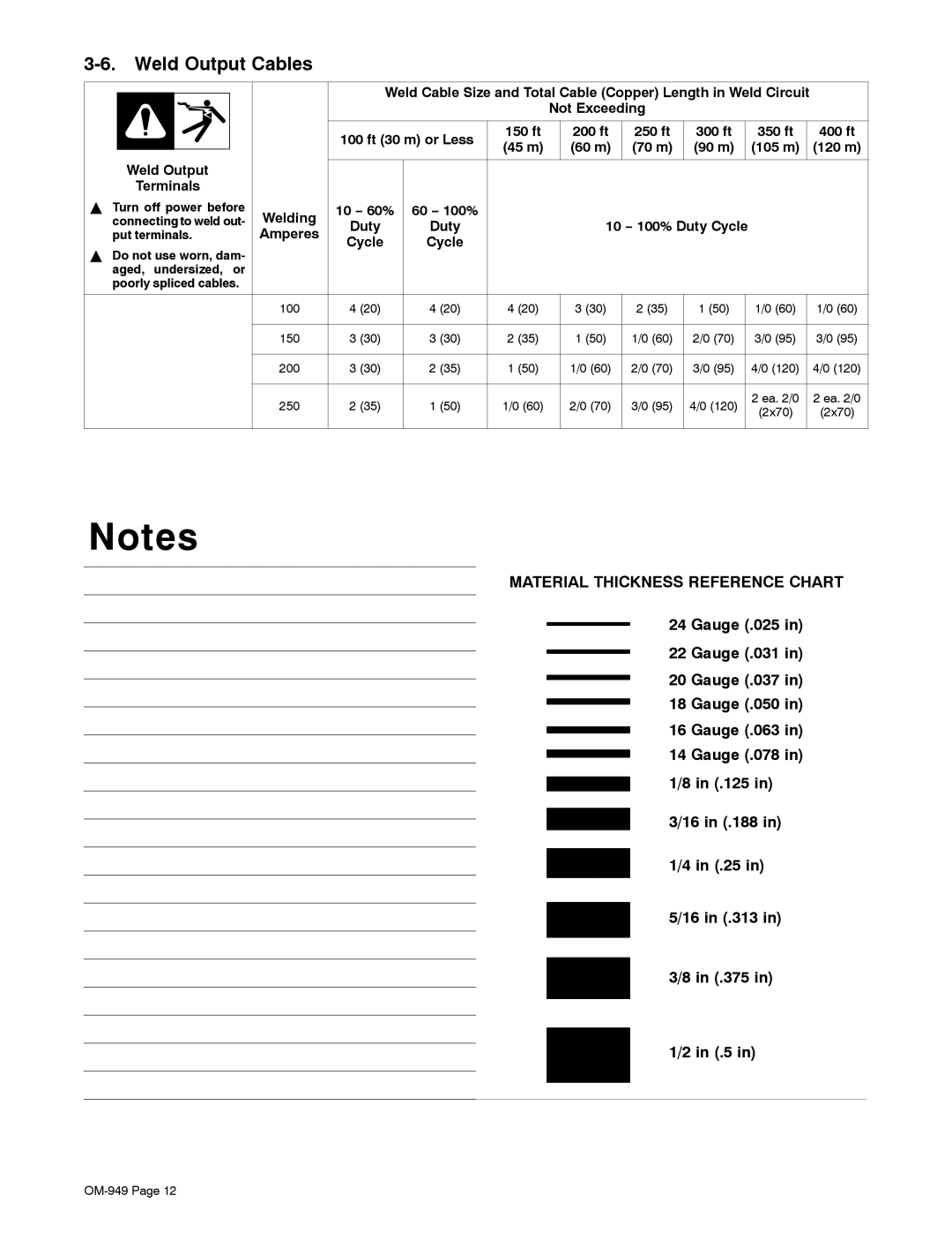 Hobart Welding Products OM-949 Weld Output Cables, 150 ft 200 ft 250 ft, 350 ft 400 ft 45 m 60 m 70 m 90 m 105 m 120 m 