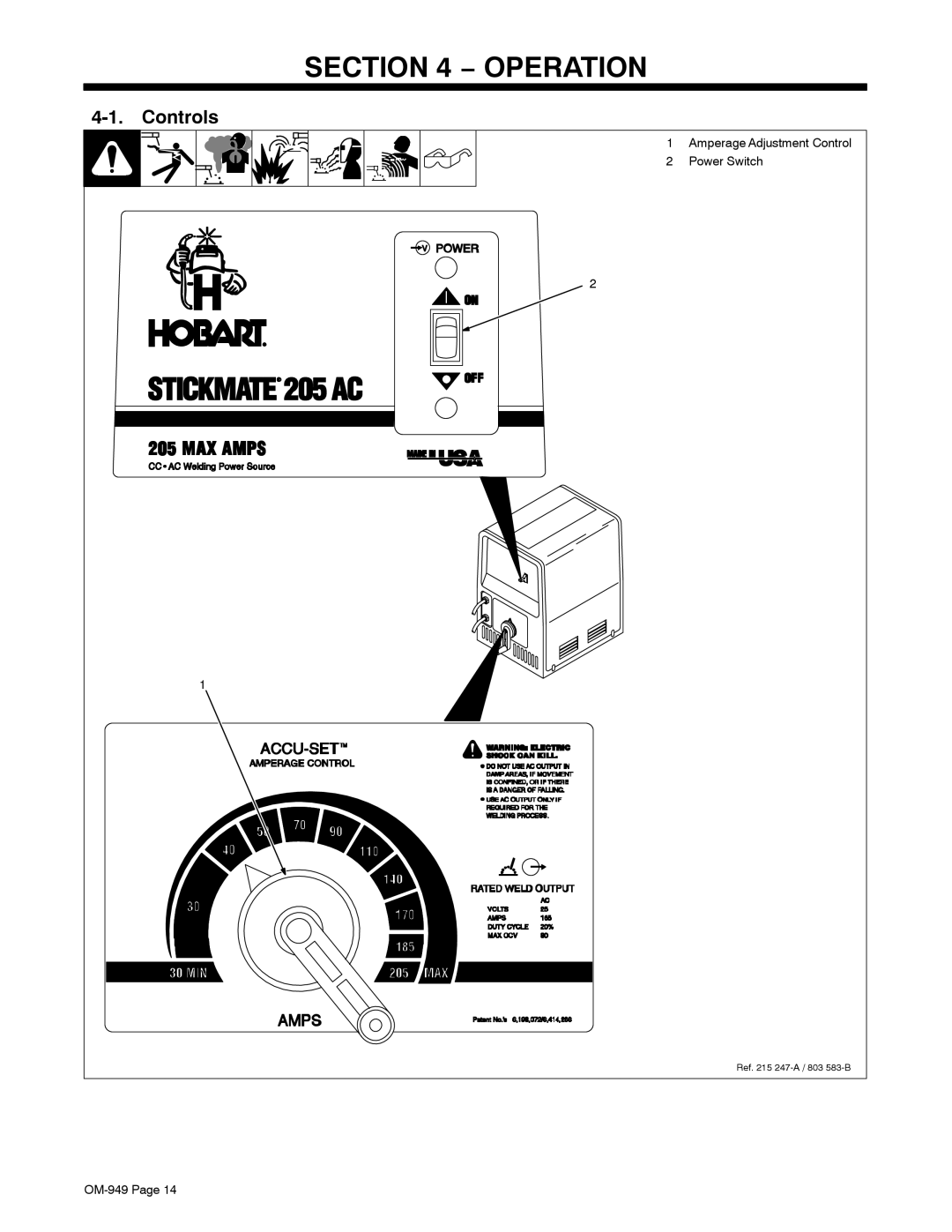 Hobart Welding Products OM-949 manual Controls 