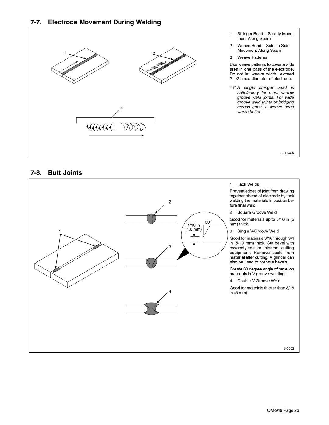 Hobart Welding Products OM-949 manual Electrode Movement During Welding, Butt Joints 