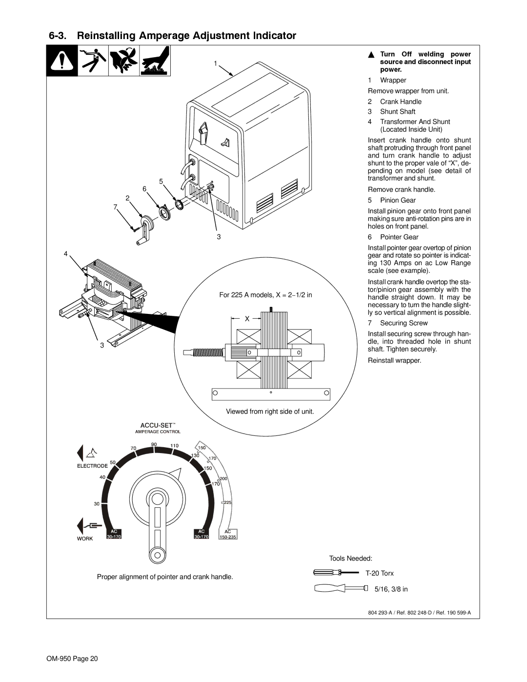 Hobart Welding Products OM-950 manual Reinstalling Amperage Adjustment Indicator 