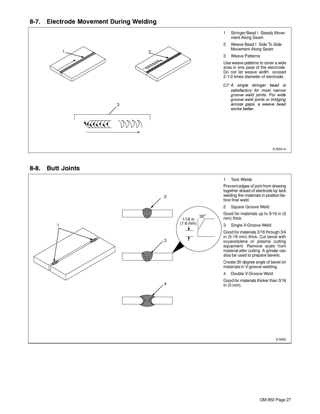 Hobart Welding Products OM-950 manual Electrode Movement During Welding, Butt Joints 