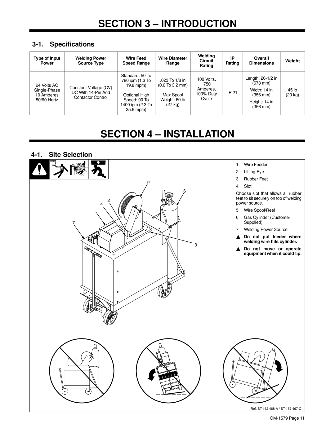 Hobart Welding Products S-62, S-64 manual Introduction, Installation, Specifications, Site Selection 