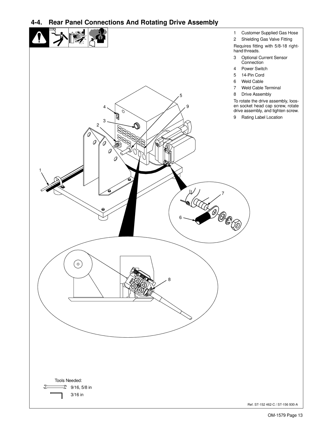 Hobart Welding Products S-62, S-64 manual Rear Panel Connections And Rotating Drive Assembly 