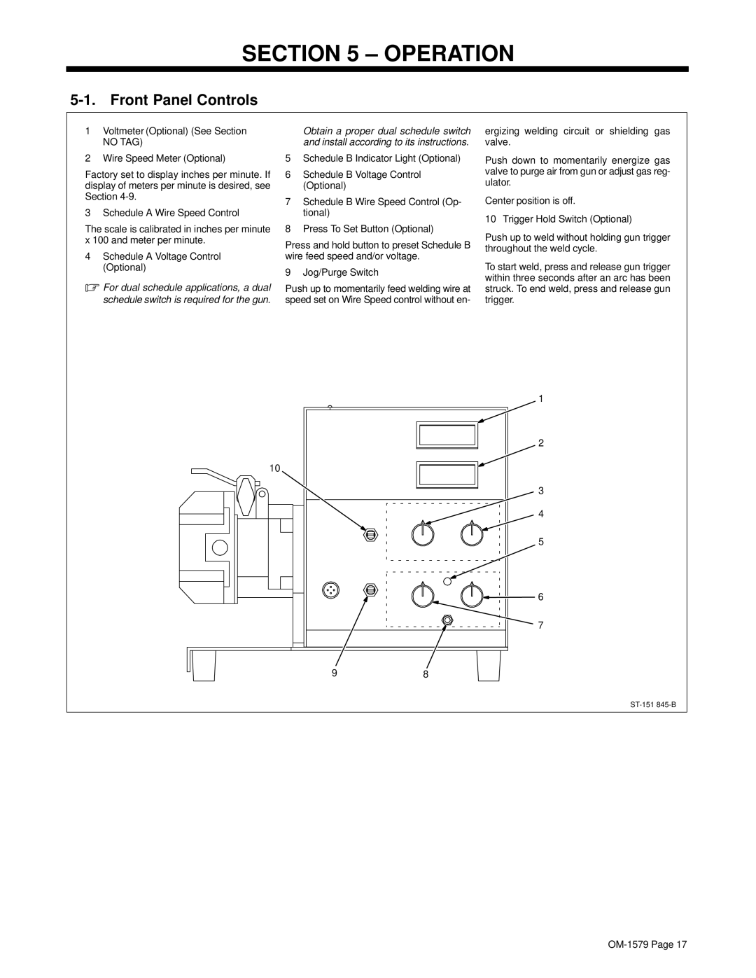 Hobart Welding Products S-62, S-64 manual Operation, Front Panel Controls 