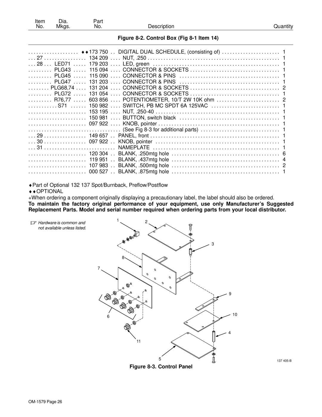 Hobart Welding Products S-64, S-62 manual Control Panel 