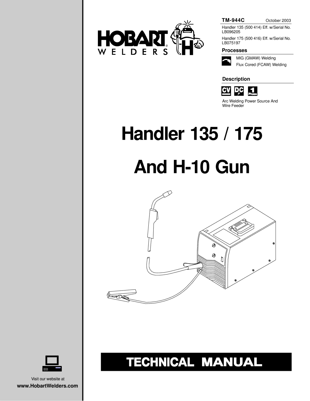 Hobart Welding Products TM-944C manual Processes, Description 