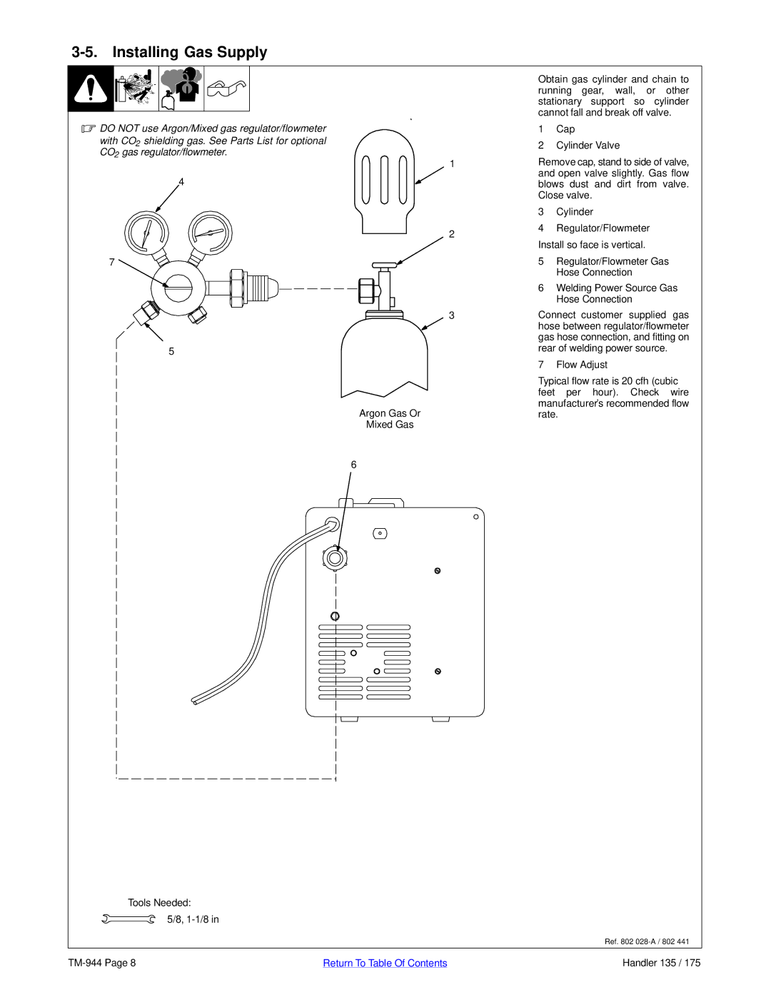 Hobart Welding Products TM-944C manual Installing Gas Supply 