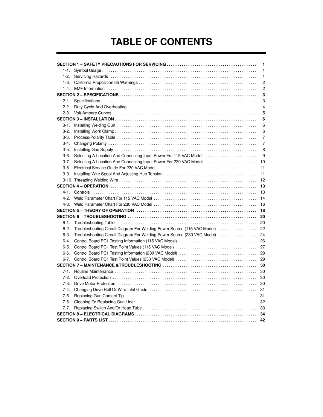 Hobart Welding Products TM-944C manual Table of Contents 