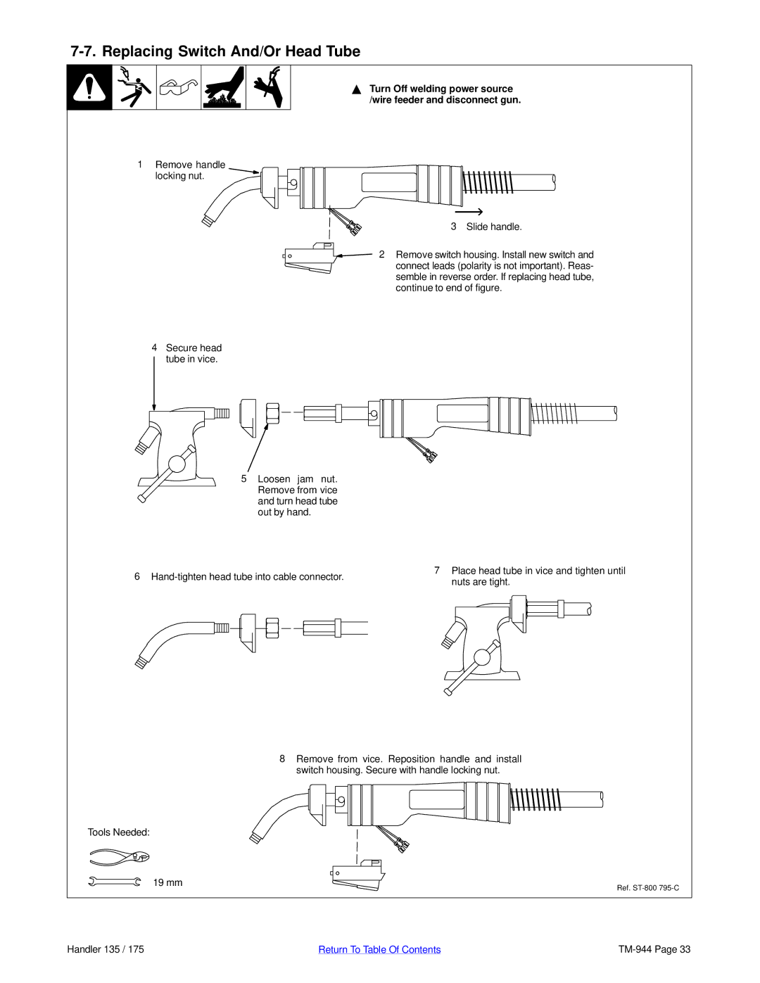 Hobart Welding Products TM-944C manual Replacing Switch And/Or Head Tube 