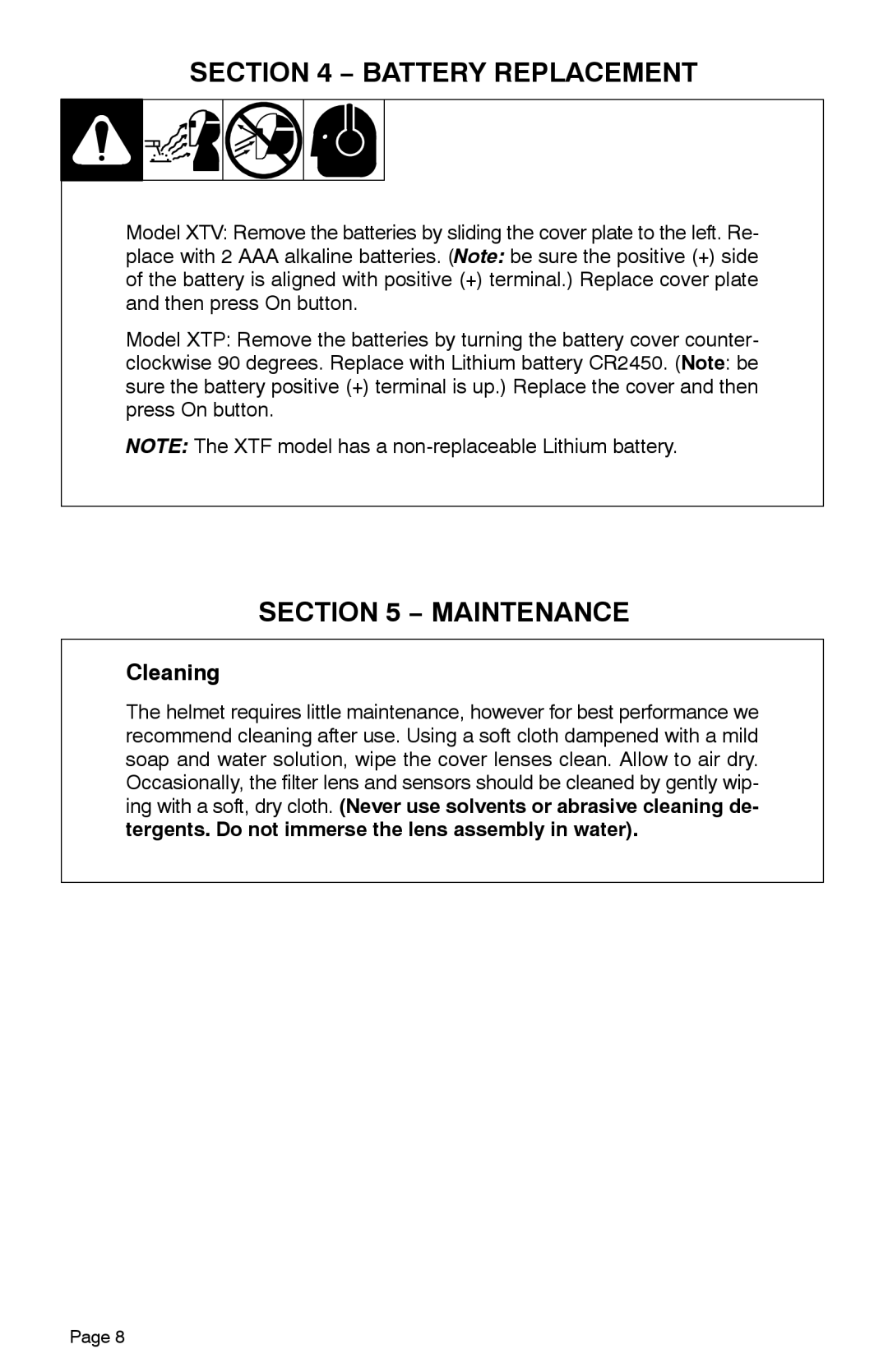 Hobart Welding Products XTF, XTP, XTV manual Battery Replacement, Maintenance, Cleaning 