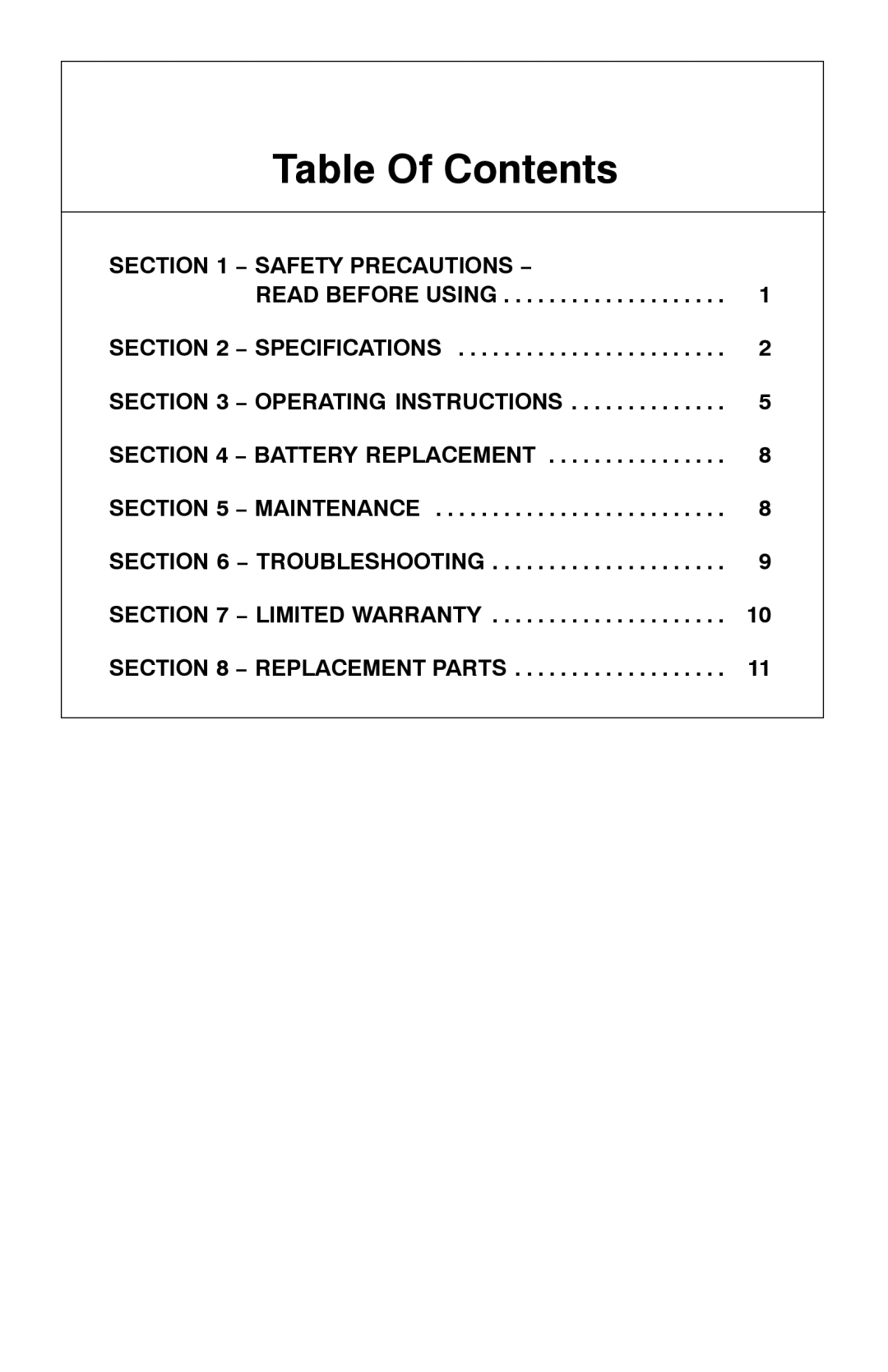 Hobart Welding Products XTV, XTP, XTF manual Table Of Contents 