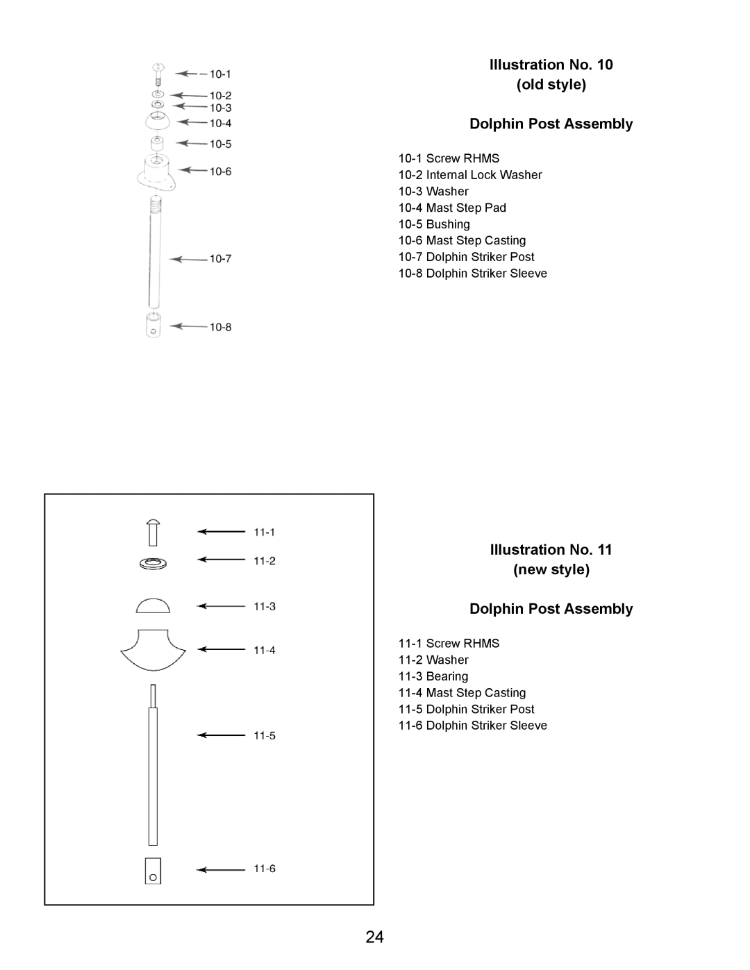 Hobie 18 SX, 18 SE manual Illustration No Old style Dolphin Post Assembly, Illustration No New style Dolphin Post Assembly 