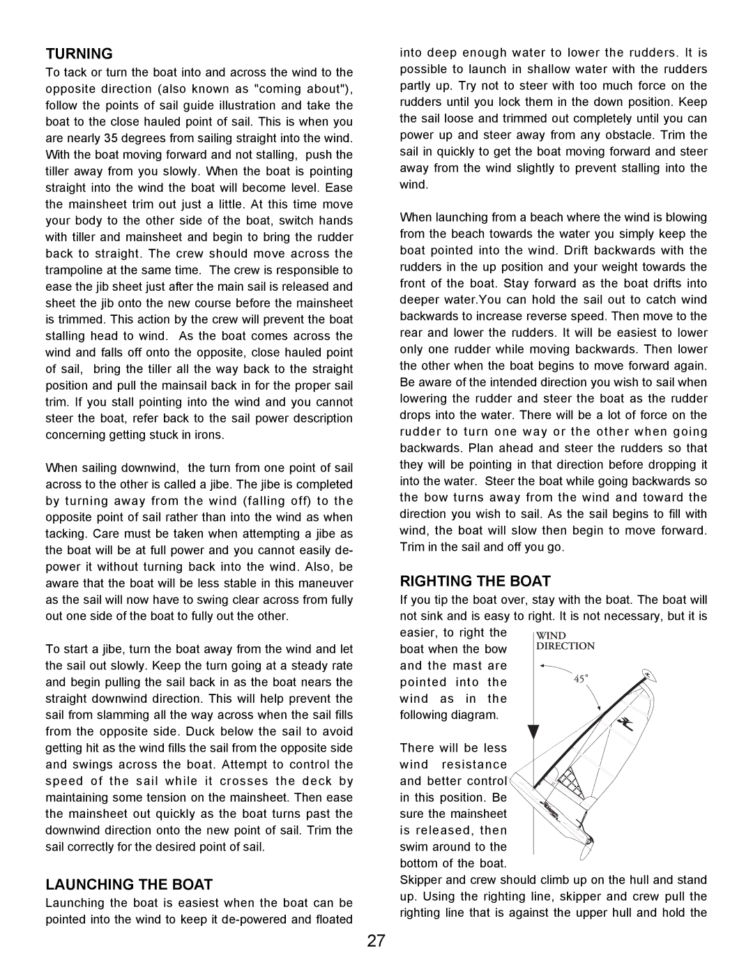 Hobie 18 SE, 18 SX manual Turning 