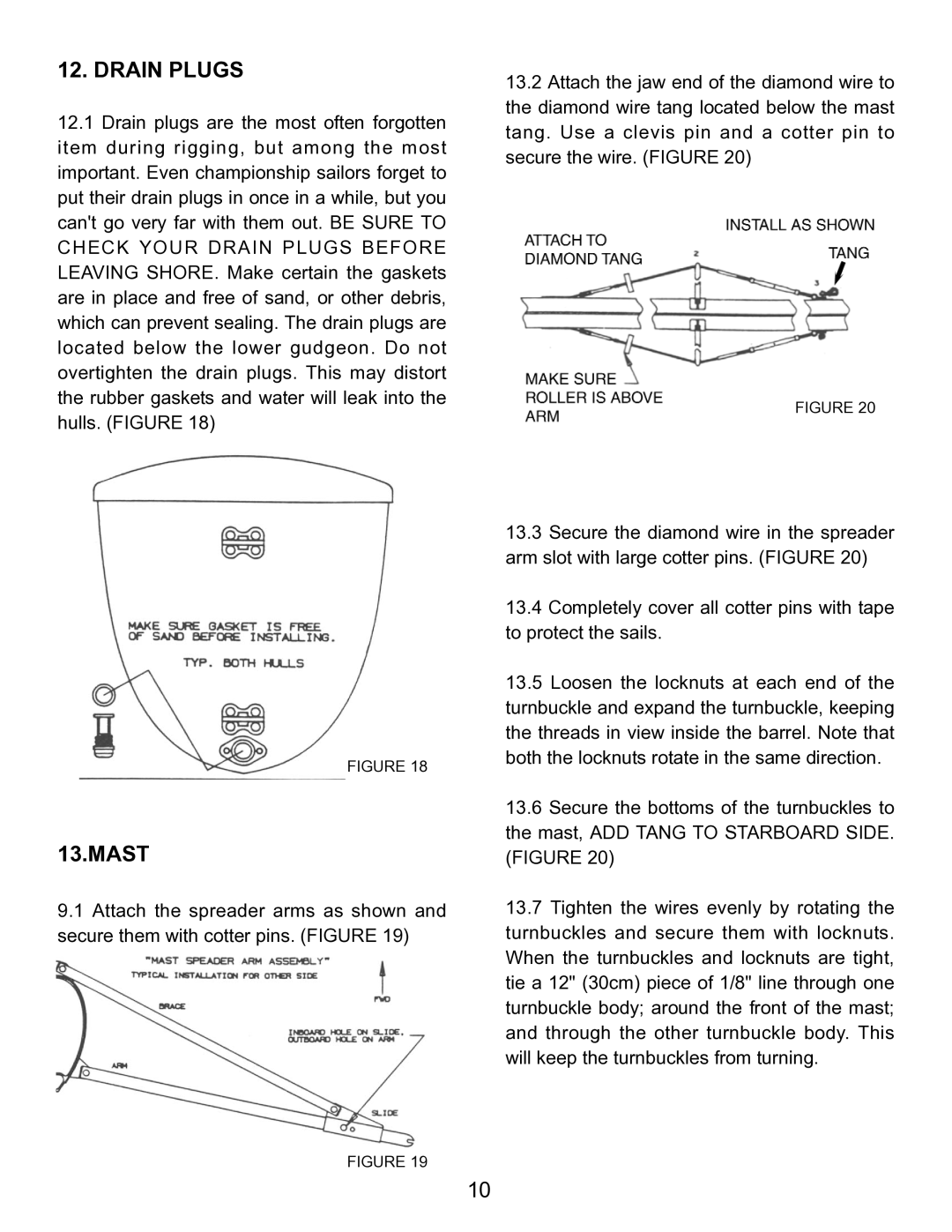 Hobie 21 manual Drain Plugs, Mast 