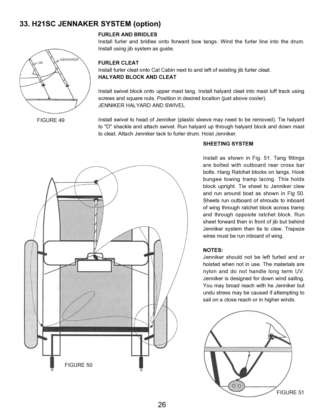 Hobie manual 33. H21SC Jennaker System option, Furler and Bridles 