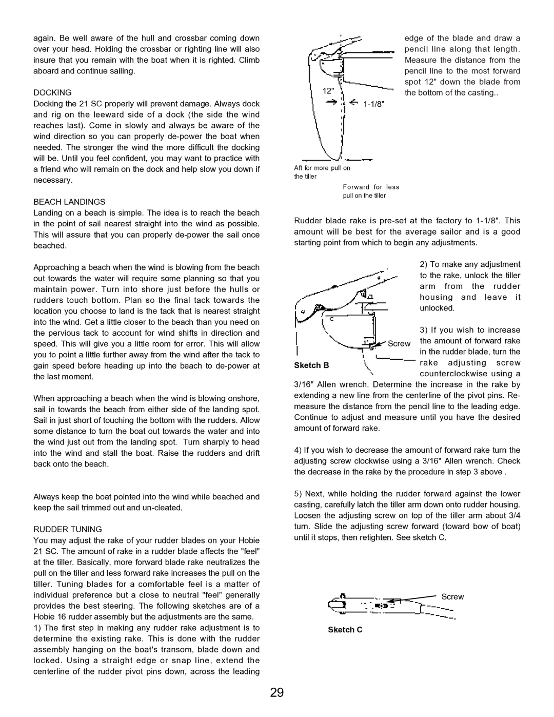 Hobie 21 manual Sketch C 