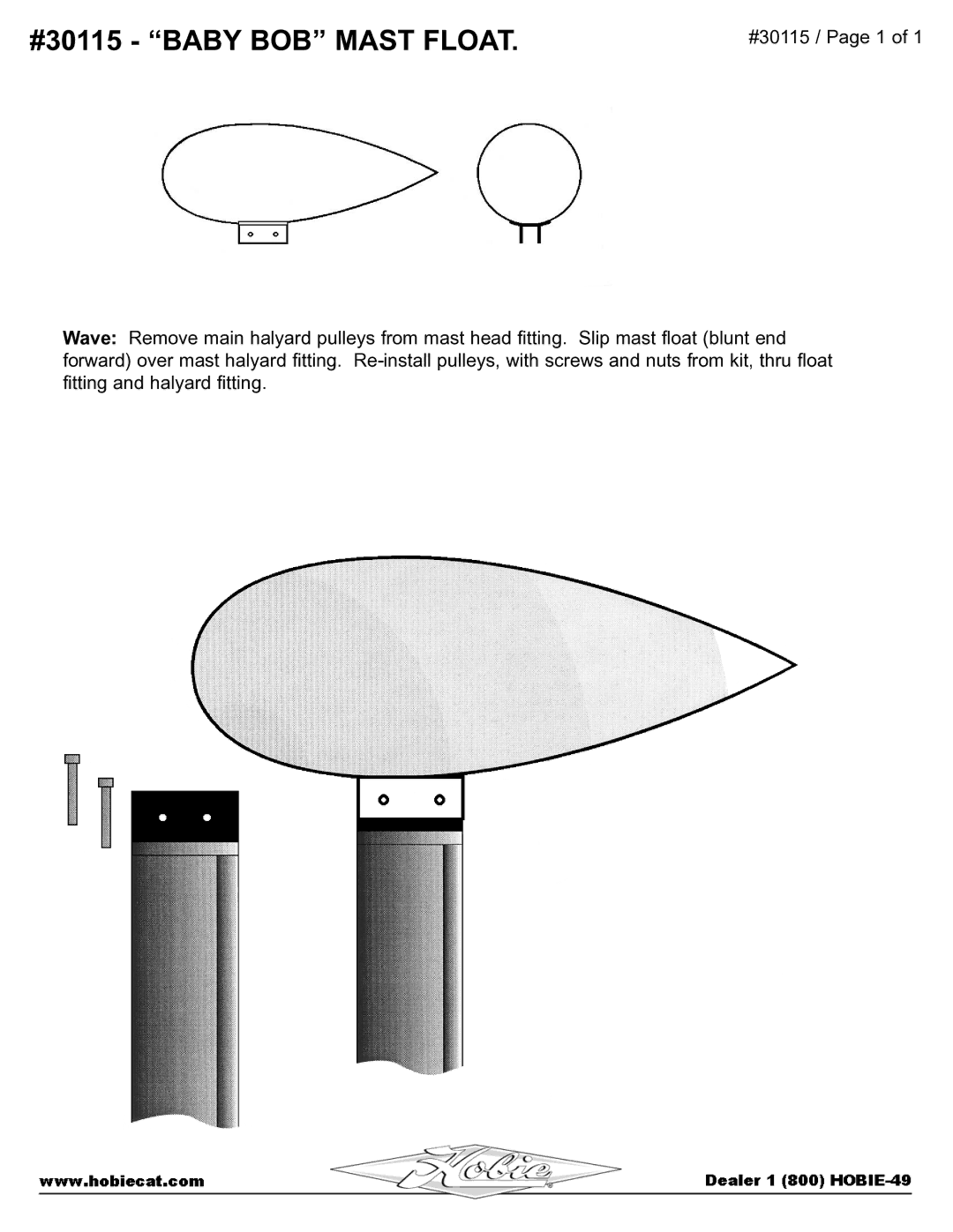 Hobie manual #30115 Baby BOB Mast Float 