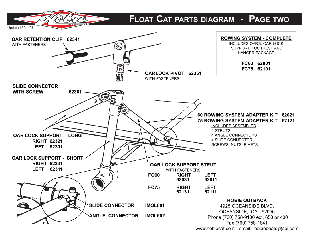 Hobie Float Cat manual Float CAT Parts Diagram page TWO 