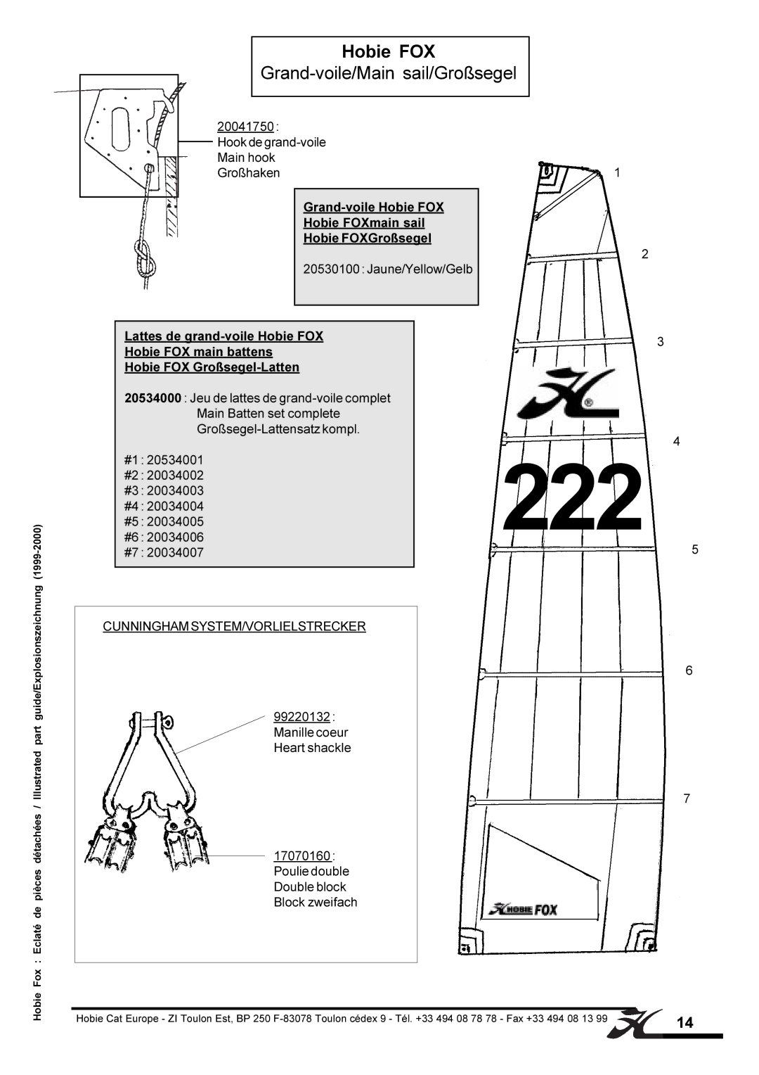 Hobie manual 222, Hobie FOX Grand-voile/Main sail/Großsegel 