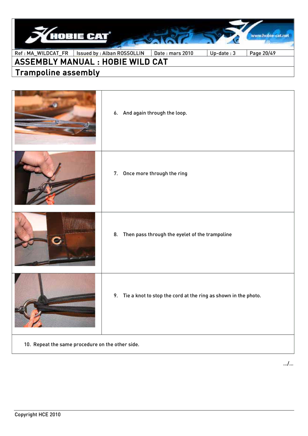 Hobie HCE 2010 manual Assembly Manual Hobie Wild CAT 