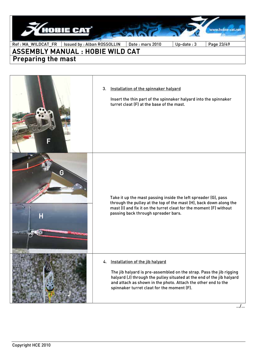 Hobie HCE 2010 manual Assembly Manual Hobie Wild CAT 