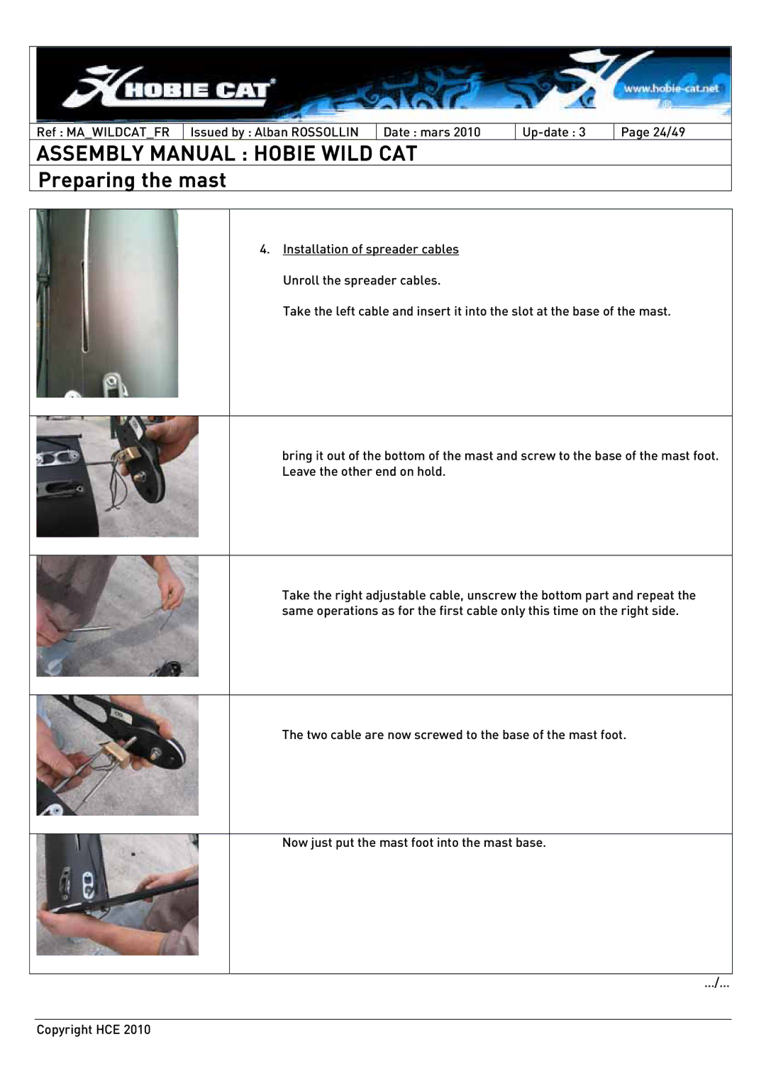 Hobie HCE 2010 manual Assembly Manual Hobie Wild CAT 