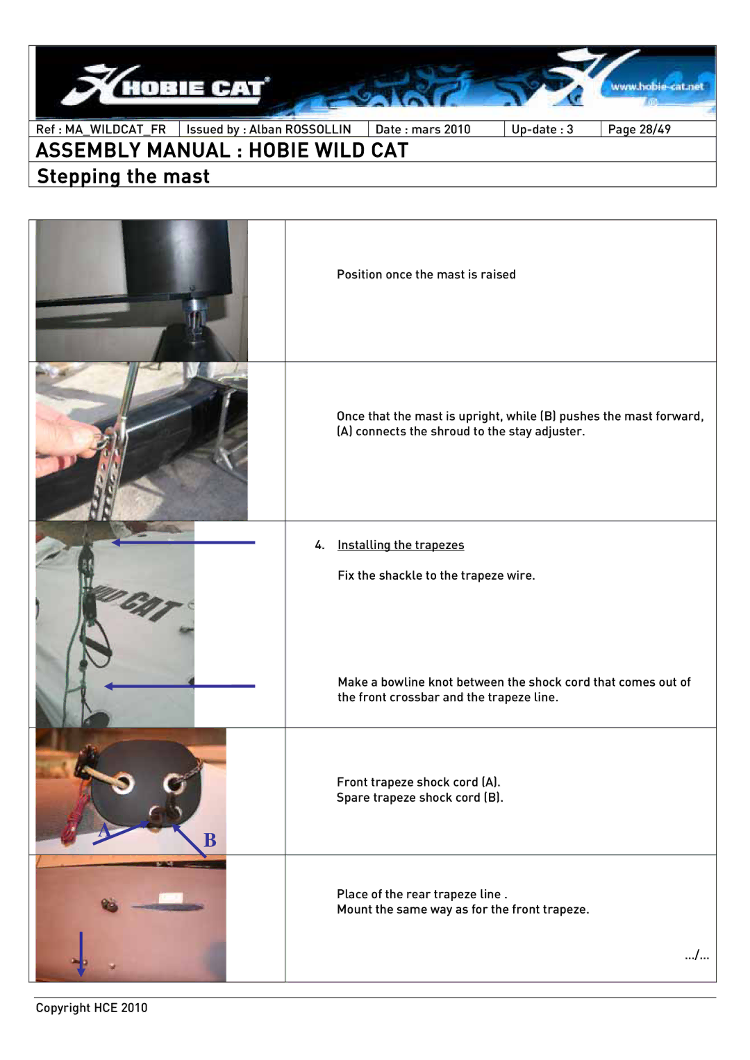 Hobie HCE 2010 manual Assembly Manual Hobie Wild CAT 