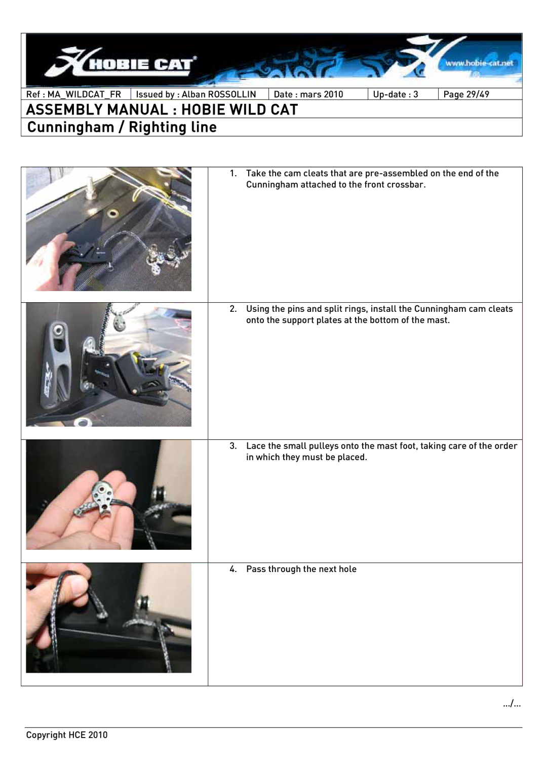 Hobie HCE 2010 manual Cunningham / Righting line 