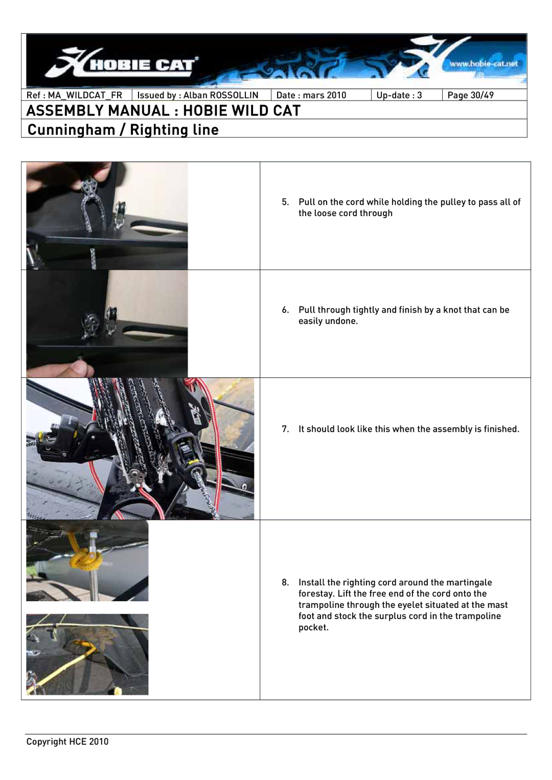 Hobie HCE 2010 manual Assembly Manual Hobie Wild CAT 