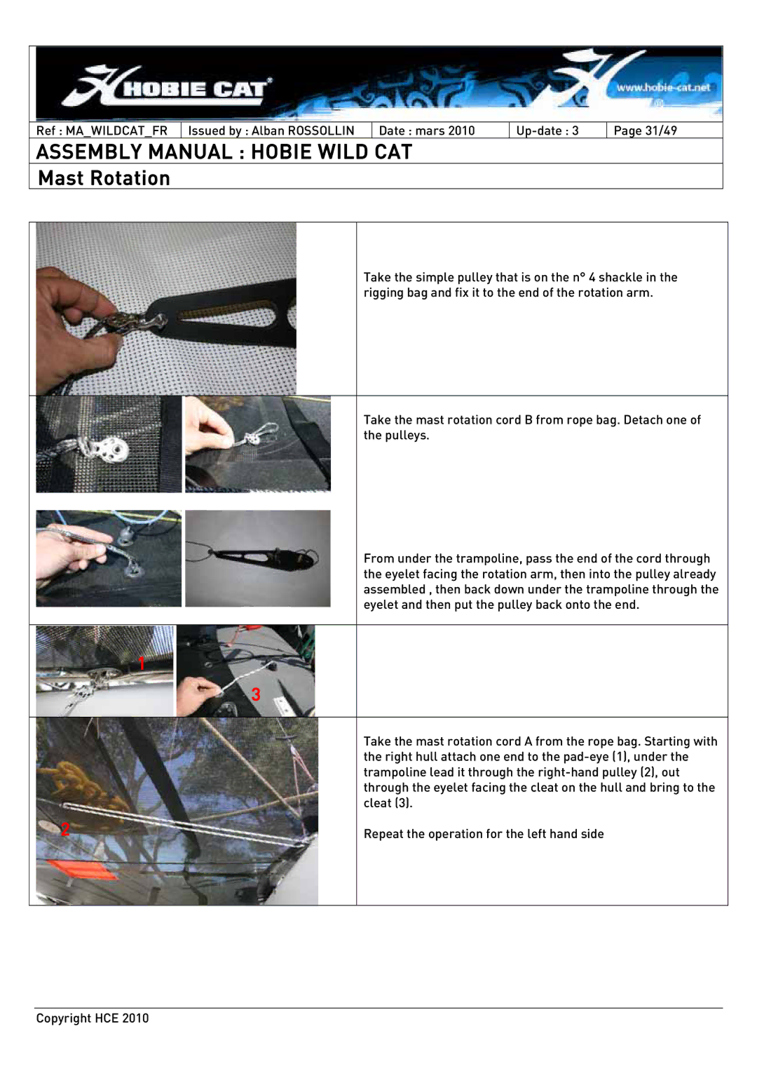 Hobie HCE 2010 manual Mast Rotation 