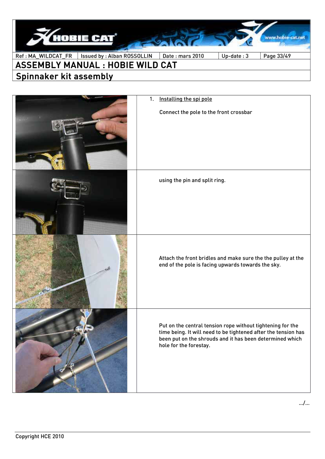 Hobie HCE 2010 manual Spinnaker kit assembly 