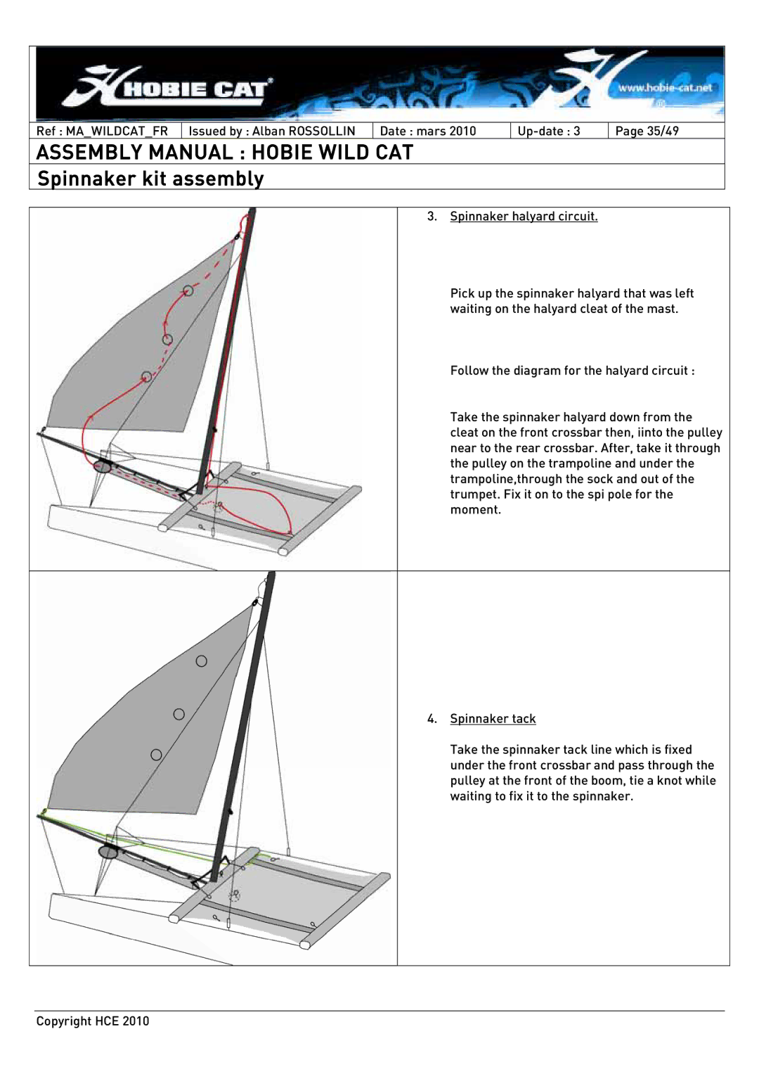 Hobie HCE 2010 manual Assembly Manual Hobie Wild CAT 