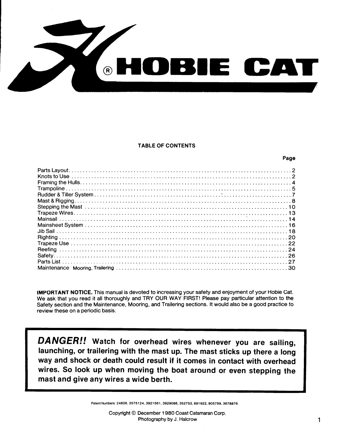 Hobie Hobie 16 manual Table of Contents 